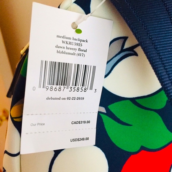 Kate Spade Medium Backpack Floral Blue/Multicolor - Picture 3 of 4